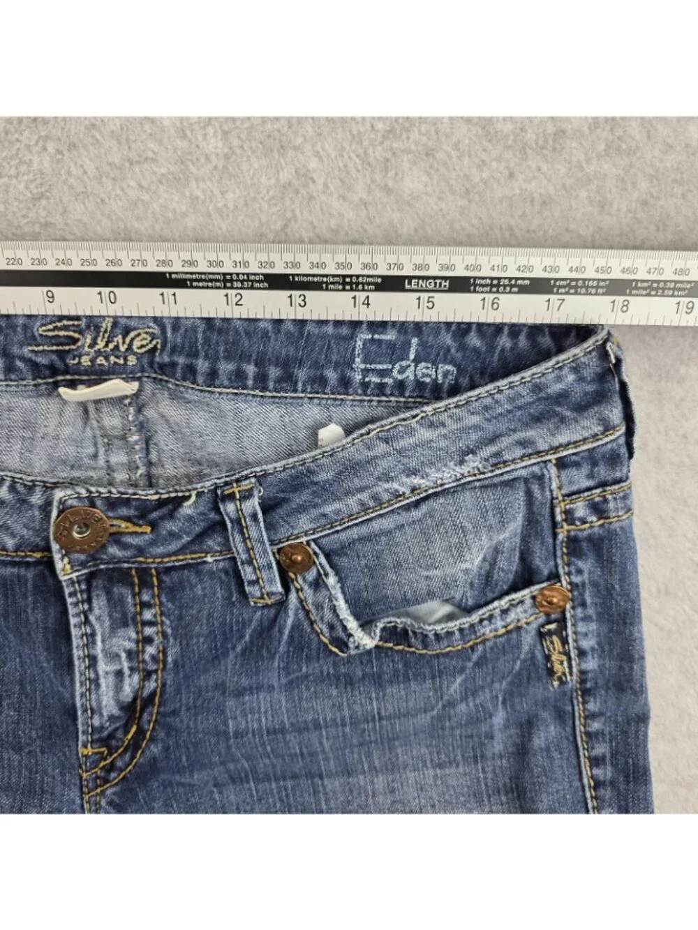 Silver Jeans Eden Bootcut Womens 34x33 Blue Medium Wash Distressed Stretch